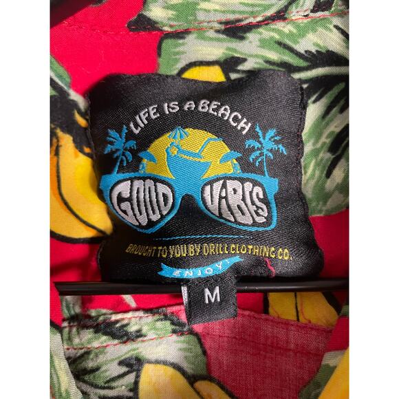 Good Vibes Banana Hawaiian Shirt Men’s M Red Tropical Fruit Button Up Aloha - Picture 7 of 10